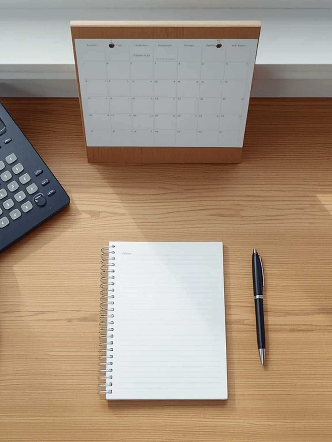 Desk with phone and calendar