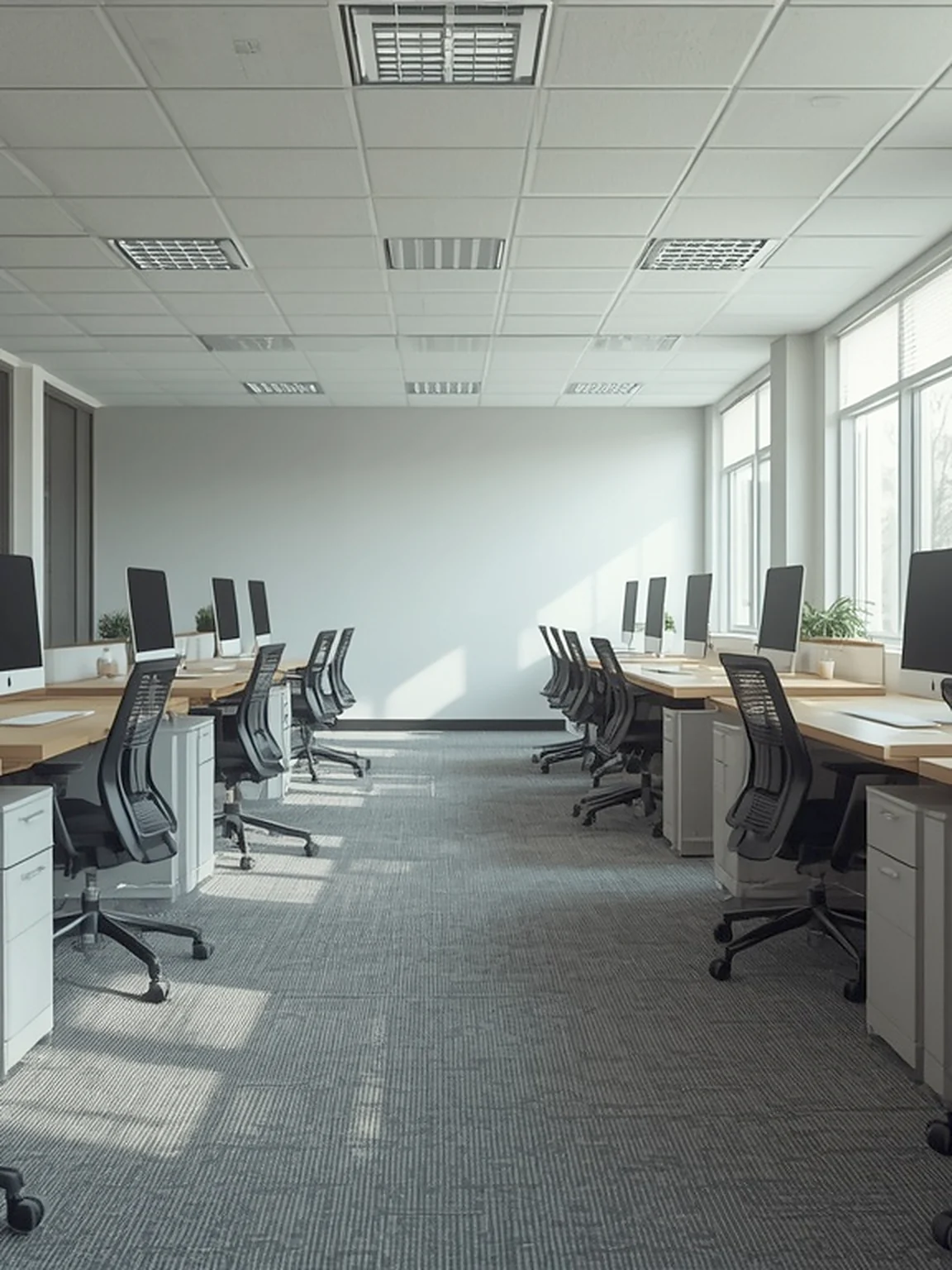 A bright open-plan office cleaned before the team arrives