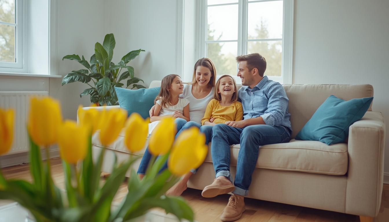 A family relaxing in their clean living room